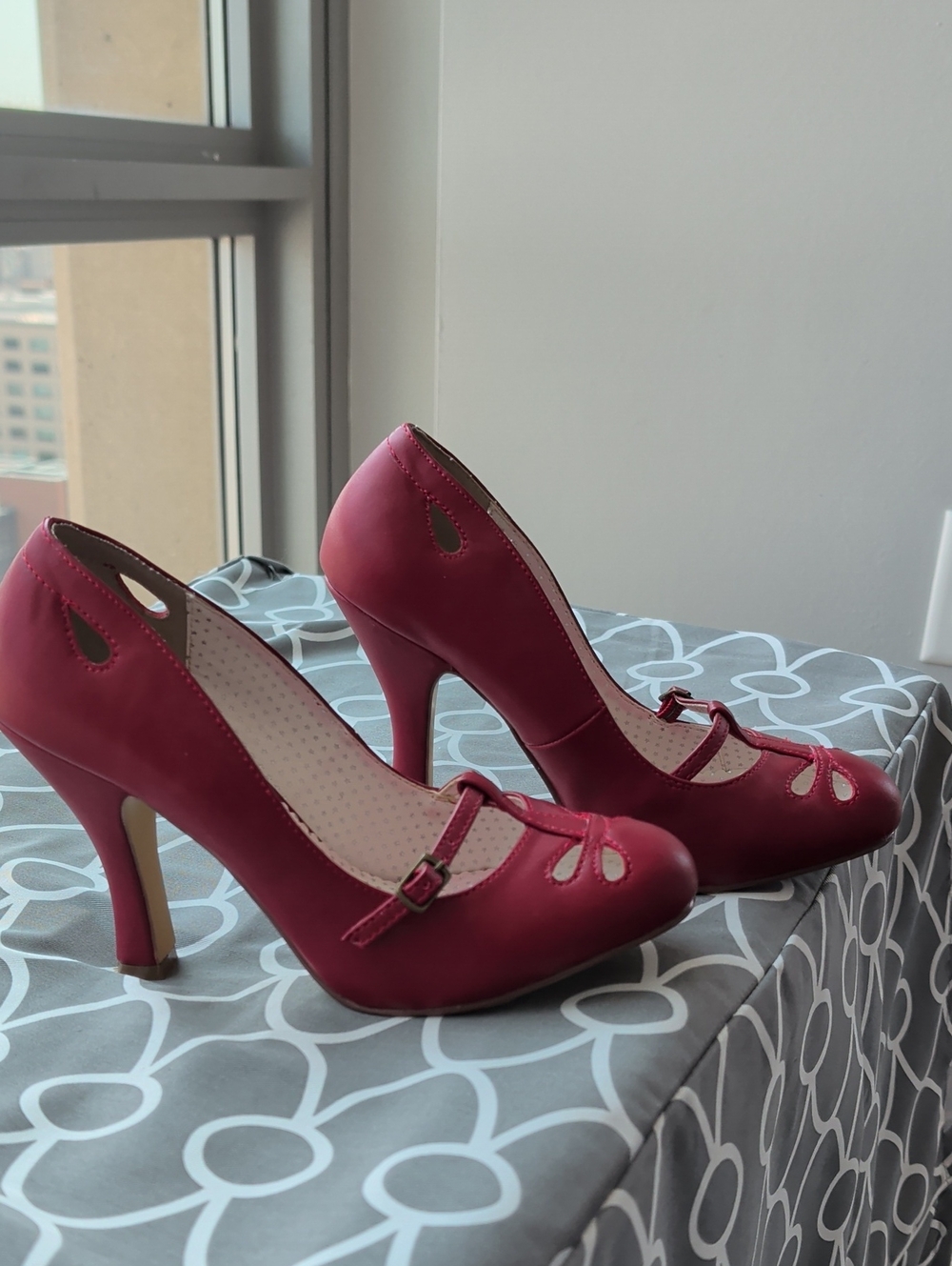 Pinup Couture Wine Red Mary Jane Heels with Strap